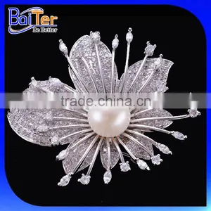 China Wholesale Custom Fashion Bridal CZ Silver Brooch For Wedding thumbnail-4