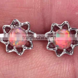 Wholesale Sterling Silver Orange Opal Cheap Chinese Stud Earring thumbnail-6