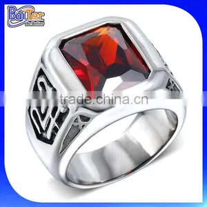 High Quality Vintage Jewelry Titanium Stainless Steel Mens Rings With Ruby thumbnail-1