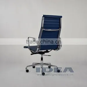 Replica Charles and Ray High Back Ribbed Aluminum Group Desk Chair - Blue Color Genuine Leather thumbnail-4