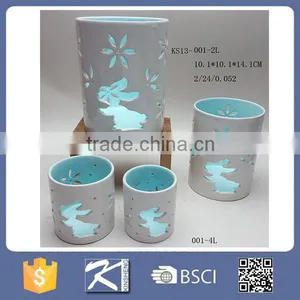 Easter Ornament White Porcelain Rabbit Shape Tealight Candle Holder for Sale thumbnail-3