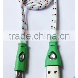 New Fashionable Colorful Flat Noodle Diamond LED Fabric Braided Micro USB Cable for Samsung HTC thumbnail-1