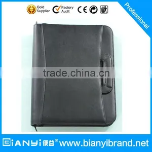 2016 Multi Functional Soft A4 Magnetism Leather Portfolio With Ring Binders and Retractable Handle thumbnail-1