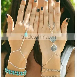 Turquoise Stone Gold Chain Finger-Bracelet Slave-Bracelet Hand Jewelry thumbnail-1