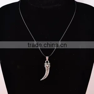 Fashion Stainless Steel Wolf Tooth Fake Turquoise Pendant Necklace Mens Jewelry thumbnail-2