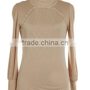 Stand Collar Hotsales Bracelet Sleeve Ladies Blouse Lace Patch Work Blouse Designs thumbnail-1