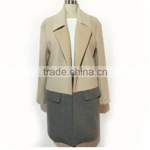 2016AW Woolen Garment Customized Woman's Fashion Long Coats Two Tone Joint thumbnail-1
