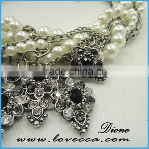 Fashion Luxury Exaggerate Black Stones White Crystal Necklace High Collar Chain thumbnail-4