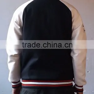 Melton Wool With Geniune Leather Sleeves Varsity Jacket , Wool Body With Leather Arms Varsity Jackets thumbnail-2