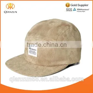 Brown Khaki Colour Suede 5 Panel Custom Cap Custom Woven Lable Camp Blank Full Suede 5 Panel Cap thumbnail-1