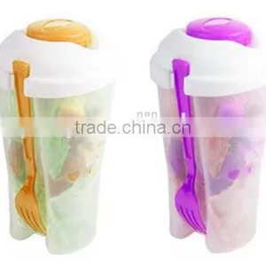 Portable Salad Container For Lunch To Go Includes Plastic Salad Shaker,Plastic Dressing Containers and Forks Compact thumbnail-1