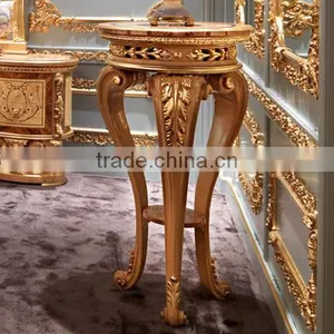 Royal Castle Golden Solid Wood Flower Stand Inlaid Wood Veneer, Noble Wood Carving Flower Rack Living Room Furniture Set thumbnail-1