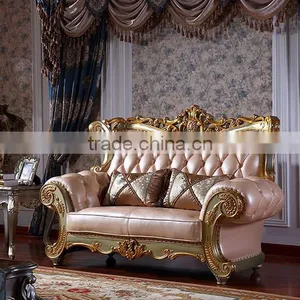 Luxury Palace Noble Living Room Furniture Solid Wood Hand Carved Genuine Leather Sofa Set thumbnail-3