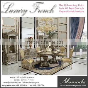 C-T2-1A Expensive Crystal Italy Neoclassical Dining Set Golden Dining Table Set Noble Leather Design Dining Room Furniture thumbnail-1
