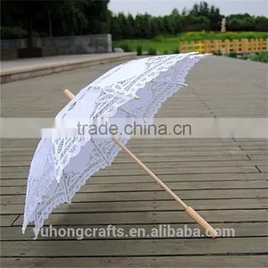White Battenburg Lace Parasol & Bridal Lace Fan Set For Wedding thumbnail-5