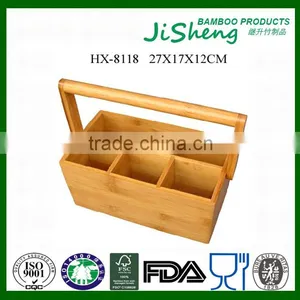 Hot Sales Portable Bamboo Wood Cutlery Flatware Caddy thumbnail-1