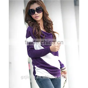 Fashion Women 2015 Clothes Spring Bat Sleeve Stitching Long Sleeves T-shirts Patchwork Stripe Casual Tops Blouses thumbnail-1