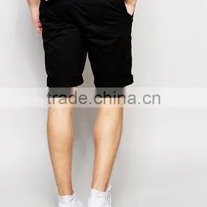 High Quality Custom Two Back Pocket Men's Black Slim Fit 97% Cotton 3% Elastane Stretch Twill Concealed Fly Casual Hot Shorts thumbnail-2