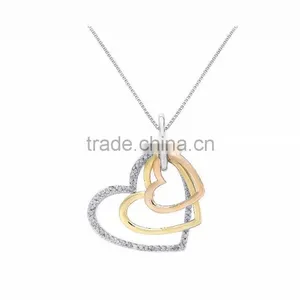 Designer Ladies Tri Color CZ Studded Heart Pendant thumbnail-1