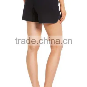 MGOO Hot Sale Women's Drawstring Linen Blend Jogging Pants Black Sport Shorts With Zipper Pockets thumbnail-2
