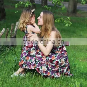 2017 Fall Boutique Mommy and me Clothing Sleeveless Floral Printing Mother Daughter Matching Dress thumbnail-2