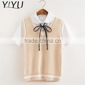 Newest Winter Fall Girl Lovely Apricot School Uniform Sweater Vest thumbnail-3