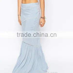 Embroidered Trim Fish Tail Hem Long Maxi Women Dress Wholesale Beach Skirt thumbnail-5