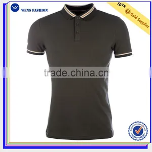 Three Button Placket Stripe Collar Short Sleeve 100%cotton Mens Polo Shirt thumbnail-2