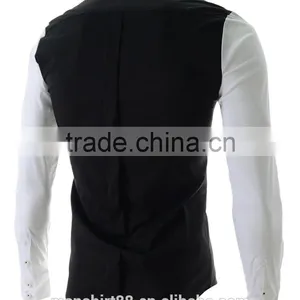 2017 Latest Designer Contrast Collar and Sleeve Slim Fit Dress Men Shirt thumbnail-4