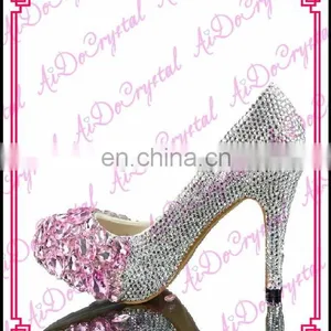Aidocrystal 2016 Pink With White Crystal Rhinestone Round Toe Wedding Low Heel Girls Party Shoes thumbnail-1