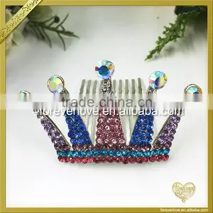 Decorative Blue and Red Crystal Hair Bobby Pins Rhinestone Crown Pins Brooches FB-066 thumbnail-2