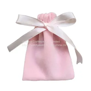 Wholesale Ribbon Bow Velvet Bag Pocket Can Custom Logo Jewelry Gift Packaging Bag thumbnail-4
