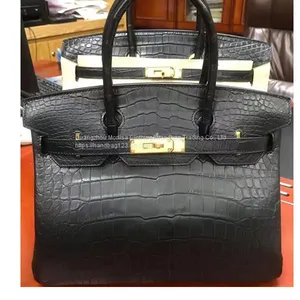 Nile Crocodile Platinum 25 Matte Pure Water Dyed Crocodile Leather Bag European And American Fashion Women's Handbag Handbag Wax Line Half Hand Sewing thumbnail-3