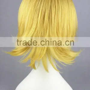 High Quality 35cm Short Straight Golden Synthetic Anime Wig Cosplay Costume Hair Wig Party Wig thumbnail-5