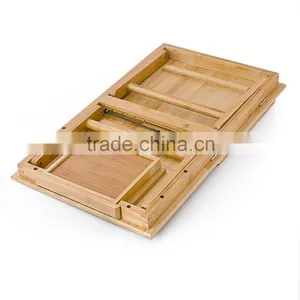 Bamboo Multi-Position Adjustable Laptop Computer Desk & Serving Bed Tray With Drawer thumbnail-4