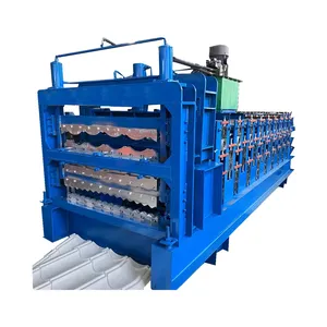 Howann Three Layer Roof Slate Tile Making Machine Corrugated Sheet Roof Roll Forming Machine thumbnail-1