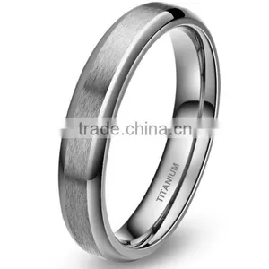 4mm Silver Brushed Titanium Ring for Women Comfort Fit Wedding Band Beveled Edges thumbnail-1