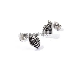 2016 New Cool Stainless Steel Hand Grenade Shape Earrings thumbnail-2