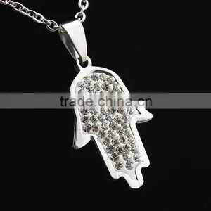 Diamond Hand of Fatima Necklace Stainless Steel Palm Jewelry Wholesale thumbnail-1