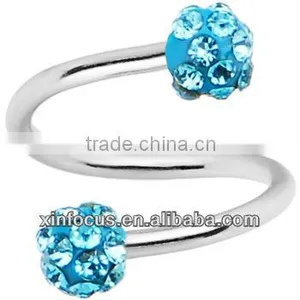 16 Gauge Crystal Ball Spiral Twister Ring Belly Ring Body Jewelry thumbnail-1