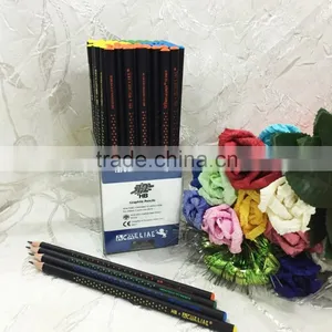 7" Standard Size Triangular Shape Soft Wood 72pcs Matt Black Body HB Pencil With Dipped Top thumbnail-3