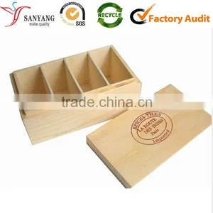 Simple Plain 4 Wooden Compartment Tea Bag Packaging Storage Box thumbnail-1