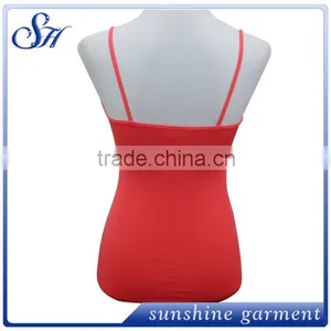 Sexy Women Red Spandex Spaghetti Strap Tank Top thumbnail-3