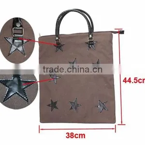 Leather Stars Decoration Canvas Cheap Shoulder Shopping Bag Supplier thumbnail-2