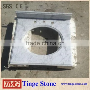 Bianco Carrara Marble Countertop Designs With Cutout Sink and 3 Drilling Holes thumbnail-3