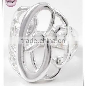 Silver Tone Metal Lead Nickel Compliant Initial C Stretch Ring thumbnail-1