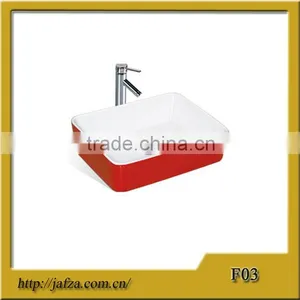 F03 Fashion Ceramic Art Basin Rectangular Bowl Shape Colored Basin White Inside and Red Outside Wash Basin thumbnail-1