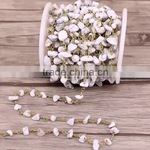 New Bronze Plated Brass Hand Wired White Howlite Turquoise Stone Nugget Chips Beads Link Rosary Chains Jewelry Findings thumbnail-1