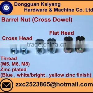 Barrel Nut (Cross Dowel); Bright (White) /Blue /Yellow Zinc Plated; M5, M6, M8, thumbnail-1