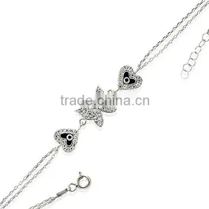 White Gold P. 925K Sterling Silver Turkish Butterfly Evil Eye Bracelet BSBL058 thumbnail-1
